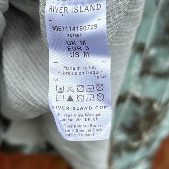 River Island Palm Print Revere Shirt Green Men’s Size M - Picture 14 of 15